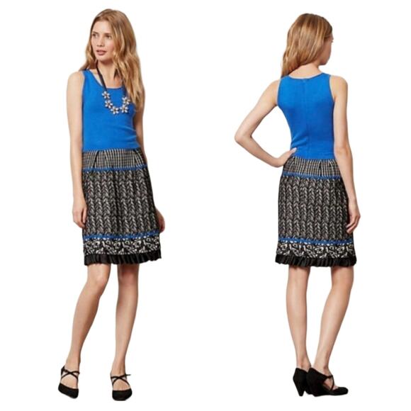 Anthropologie Girls From Savoy Blue Merino Wool Knit Pattern Tank Dress Women S - Picture 1 of 16